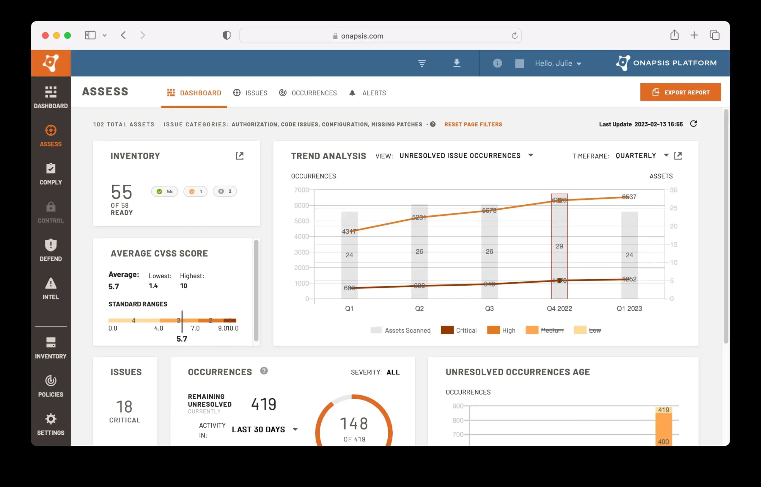 Onapsis platform overview dashboard for SAP security and vulnerability management