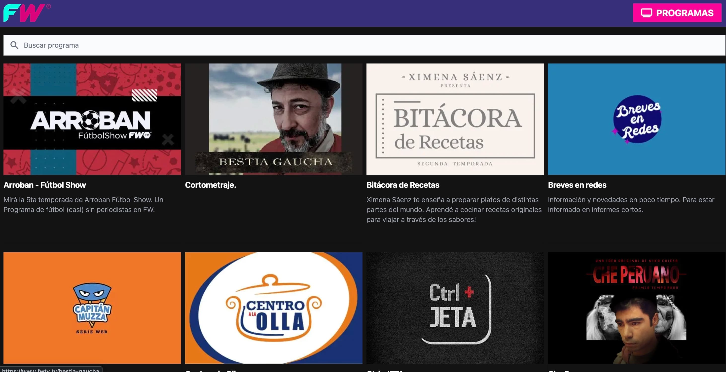 Fansworld TV streaming service player and browsing experience