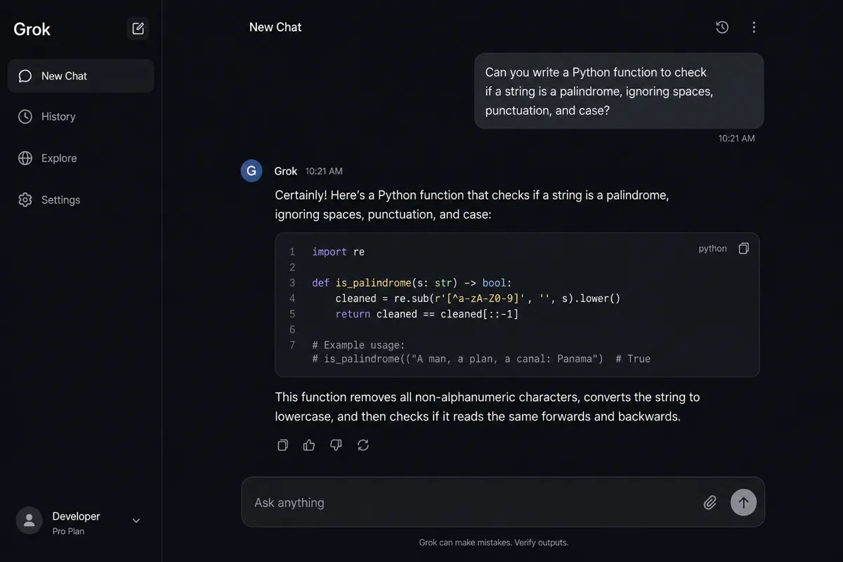 Grok chat interface — xAI's conversational assistant