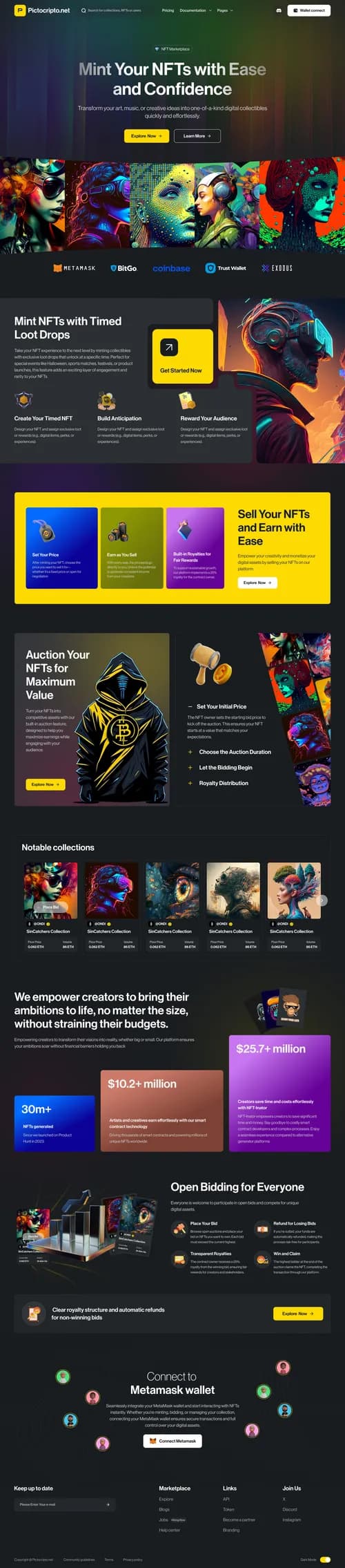 PictoCripto NFT marketplace — full landing page