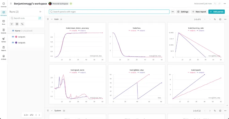 Weights & Biases training dashboard